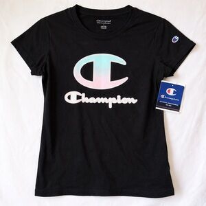 Champion Black Logo Tee Pastel Graphic Short Sleeve Size L NWT